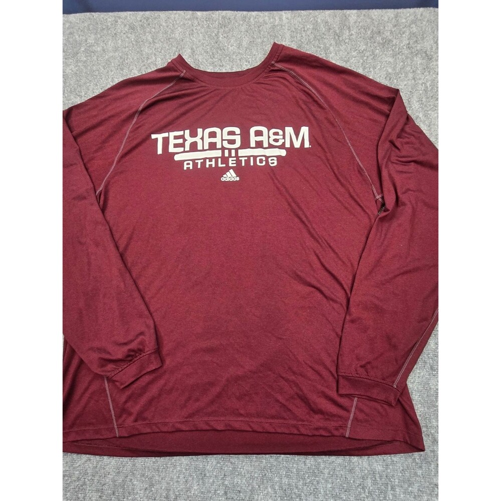 Adidas Texas A&M Aggies Shirt Mens 2XL Maroon Climalite Long Sleeve NCAA